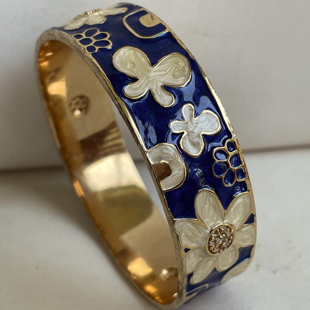 Lauren G Adams Blue/white & 18K Gold-
Plated Floral Enamel Bangle